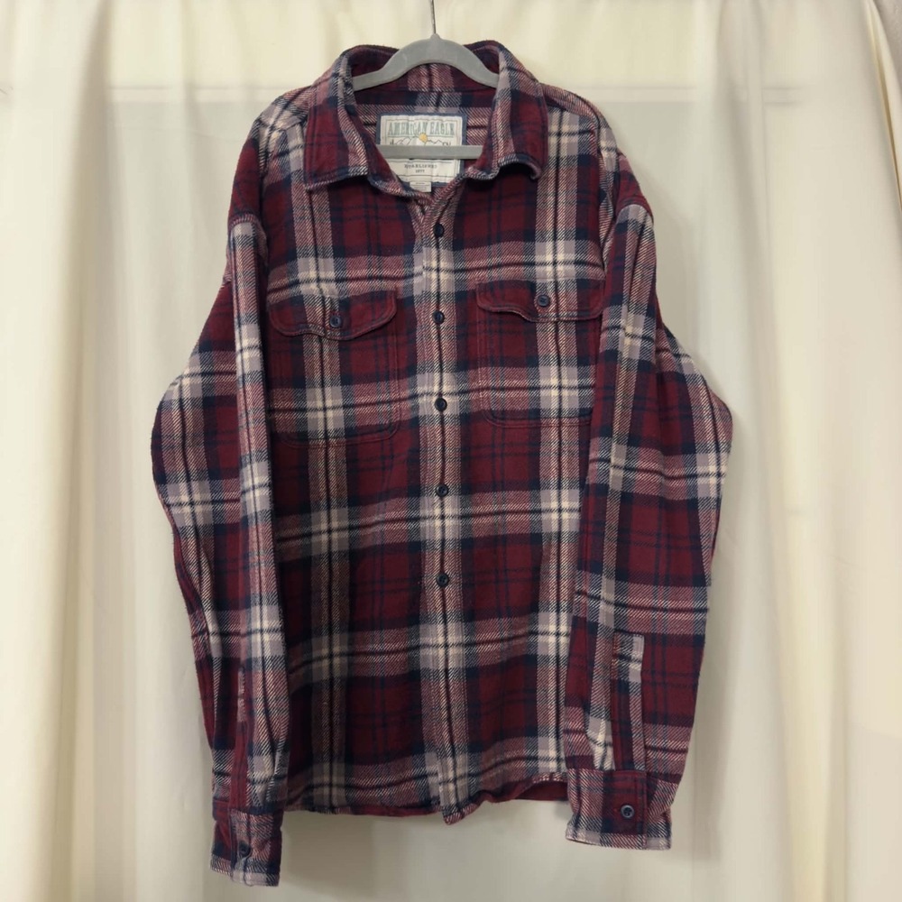 American Eagle Men's Medium Red Plaid Heavyweight Flannel Shirt Grunge Outdoor